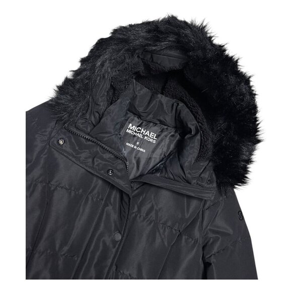 MICHAEL KORS Long Winter Puffer Parka Faux Fur Trim Jacket Coat Womens Small - Picture 3 of 7
